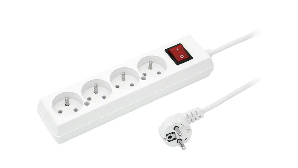 ⁨Przedłużacz z wyłącznikiem 4-gniazda z/u 10A 1,5m /OMY 3x1/ biały PS-470WS T-105940⁩ w sklepie Wasserman.eu