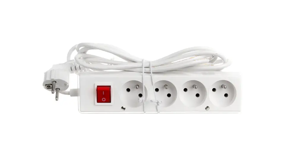 ⁨Przedłużacz z wyłącznikiem 4-gniazda z/u 10A 3m /OMY 3x1/ biały PS-470WS T-105950⁩ w sklepie Wasserman.eu