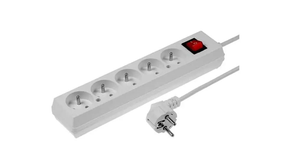 ⁨Przedłużacz z wyłącznikiem 5-gniazd z/u 10A 1,5m /OMY 3x1/ biały PS-570WS T-106000⁩ w sklepie Wasserman.eu