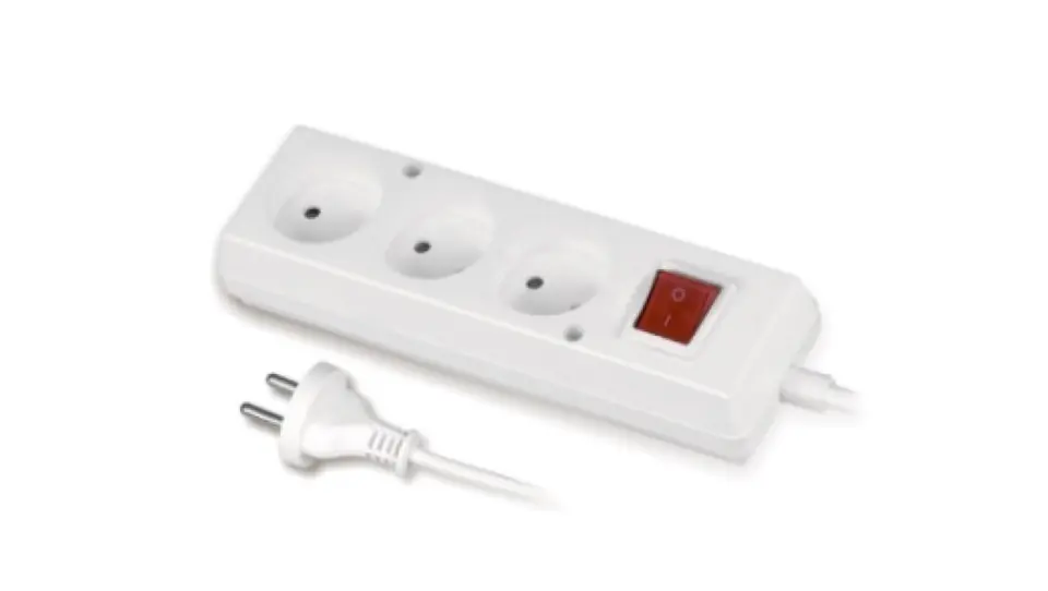 ⁨Przedłużacz z wyłącznikiem 3-gniazda b/u 10A 3m /OMY 2x1/ biały PS-360WS T-106060⁩ w sklepie Wasserman.eu