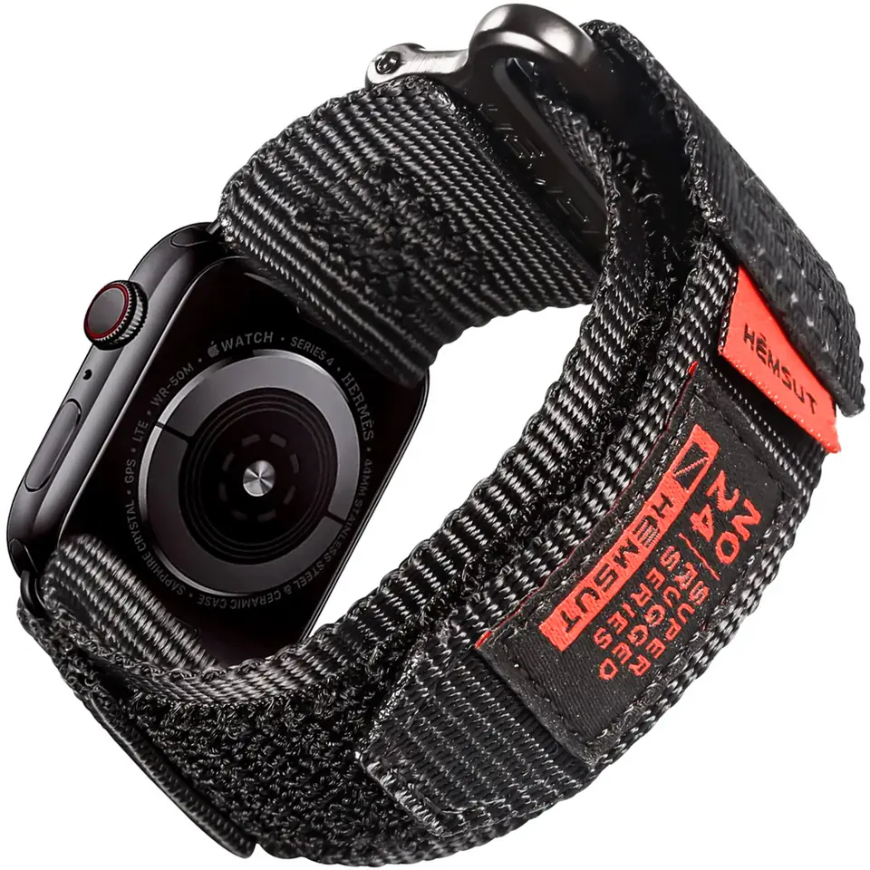 ⁨Pasek nylonowy do Apple Watch 2/3/4/5/6/7/8/9/SE/Ultra 42/44/45/49mm Nylon Band Sport Czarny⁩ w sklepie Wasserman.eu