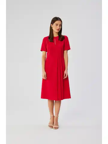 ⁨S361 Sukienka z ozdobnymi zakładkami na boku - czerwona (kolor czerwony, rozmiar XL)⁩ w sklepie Wasserman.eu