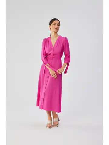 ⁨S365 Sukienka midi z wiązanymi mankietami - liliowa (kolor liliowy, rozmiar M)⁩ w sklepie Wasserman.eu