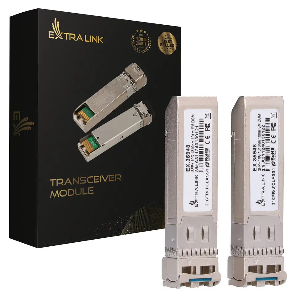 ⁨Extralink SFP+ 10G 2-pack | SFP+ Module | 10Gbps, LC/UPC, 1310nm, 10km, single mode, DOM, dedicated to HP/ARUBA⁩ at Wasserman.eu