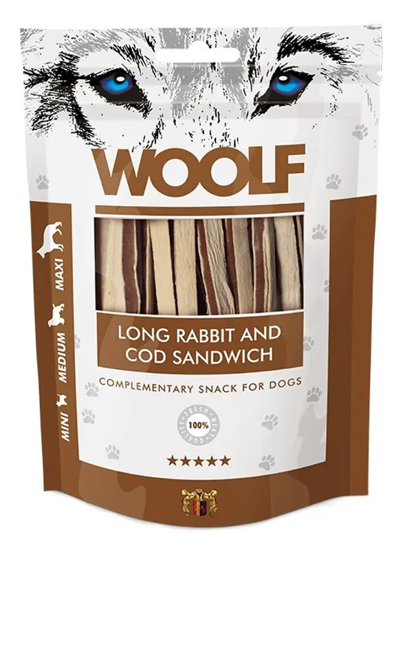⁨WOOLF Long cod sandwich - dog treat - 100g⁩ at Wasserman.eu