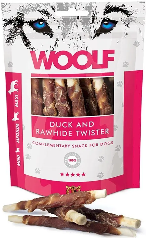 ⁨WOOLF Przysmak Duck Rawhide Twister dla psa 100g⁩ w sklepie Wasserman.eu