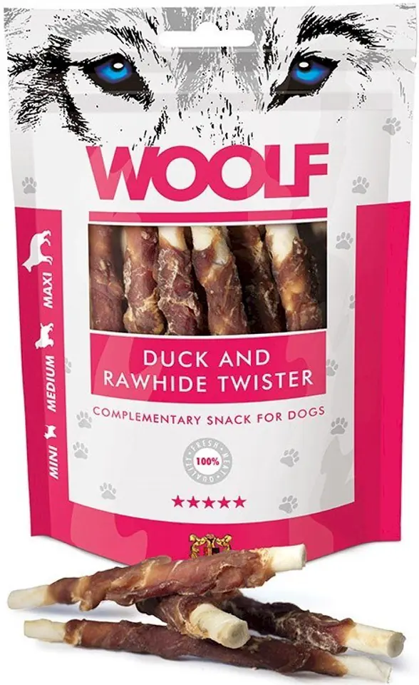 ⁨WOOLF Duck rawhide twister - dog treat - 100g⁩ at Wasserman.eu