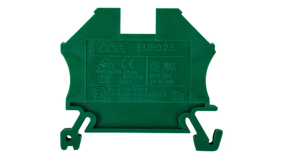 ⁨Złączka szynowa 2-przewodowa 2,5mm2 zielona EURO 43408GR⁩ w sklepie Wasserman.eu