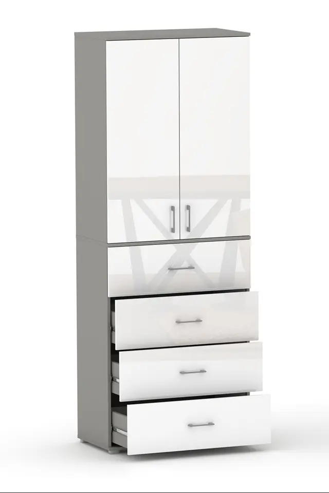 ⁨Regał Szafa POLA 215 4S3P2D - 4 szuflady- 4 szerokości do wyboru. Szary Połysk⁩ w sklepie Wasserman.eu