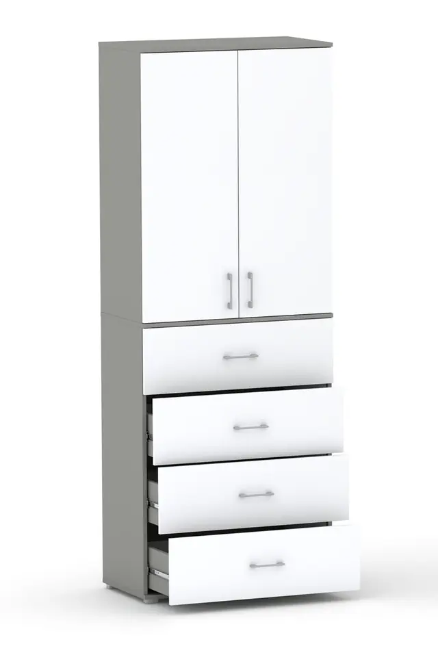 ⁨Regał Szafa POLA 215 4S3P2D - 4 szuflady- 4 szerokości. Szara z białymi frontami⁩ w sklepie Wasserman.eu