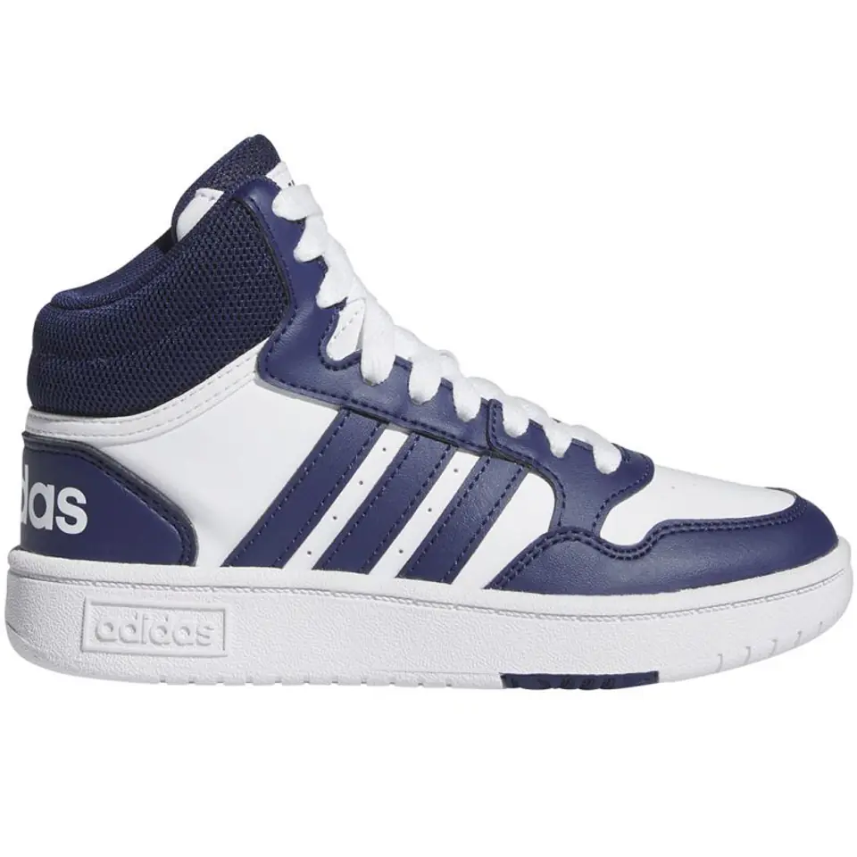 ⁨Buty adidas Hoops 3.0 Mid Jr (kolor Biały. Granatowy. Niebieski, rozmiar 37 1/3)⁩ w sklepie Wasserman.eu