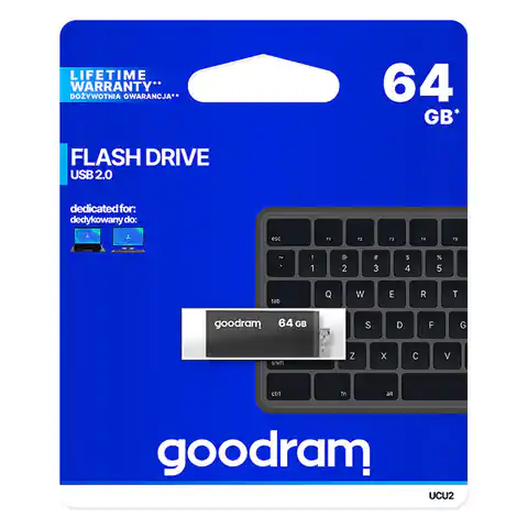 ⁨Goodram USB flash disk, USB 2.0, 64GB, UCU2, czarny, UCU2-0640K0R11, USB A, z obrotową osłoną⁩ w sklepie Wasserman.eu