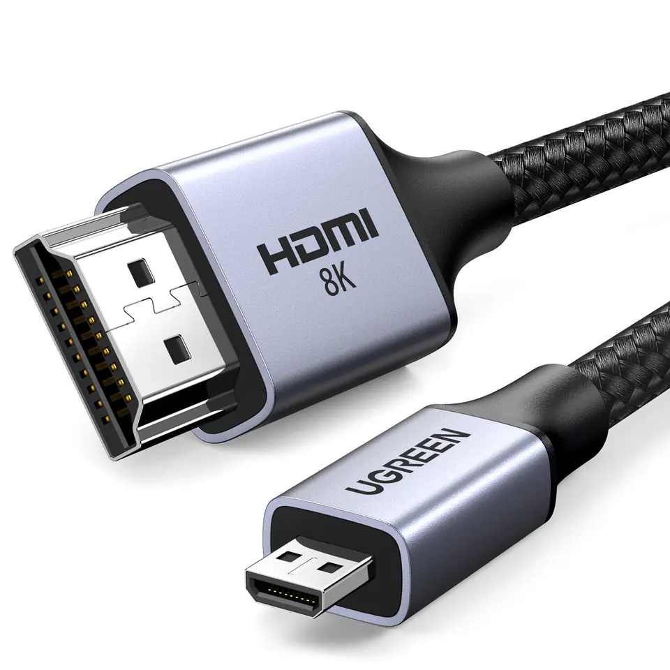 ⁨Kabel przewód przejściówka micro HDMI - HDMI 2.1 8K 2m szary⁩ w sklepie Wasserman.eu