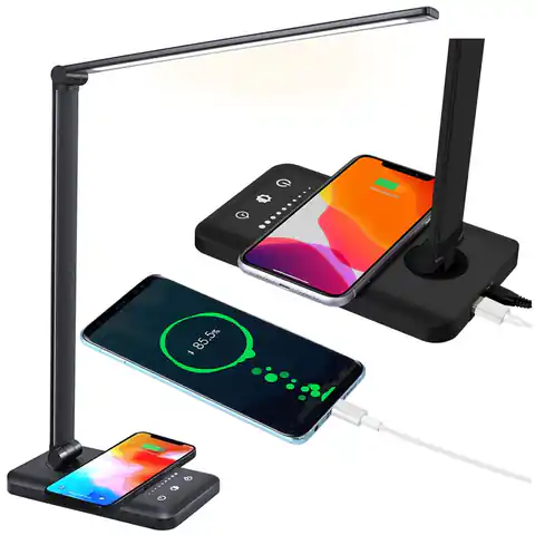 ⁨LED Desk Lamp with Induction Charger for QI Phone Black⁩ at Wasserman.eu
