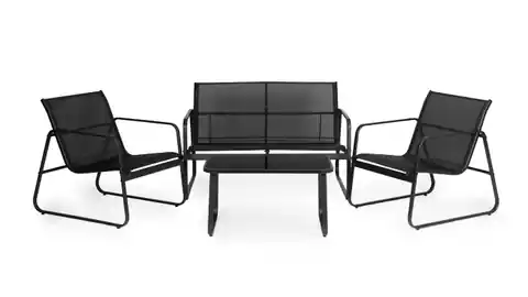 ⁨Komplet mebli ogrodowych metalowy stelaż krzesła ławka i stolik czarny⁩ w sklepie Wasserman.eu