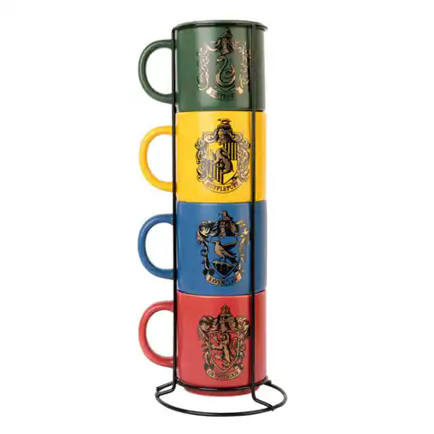 ⁨Harry Potter - Zestaw kubków ceramicznych ze stojakiem 300 ml 4 szt. Hogwart Houses⁩ w sklepie Wasserman.eu