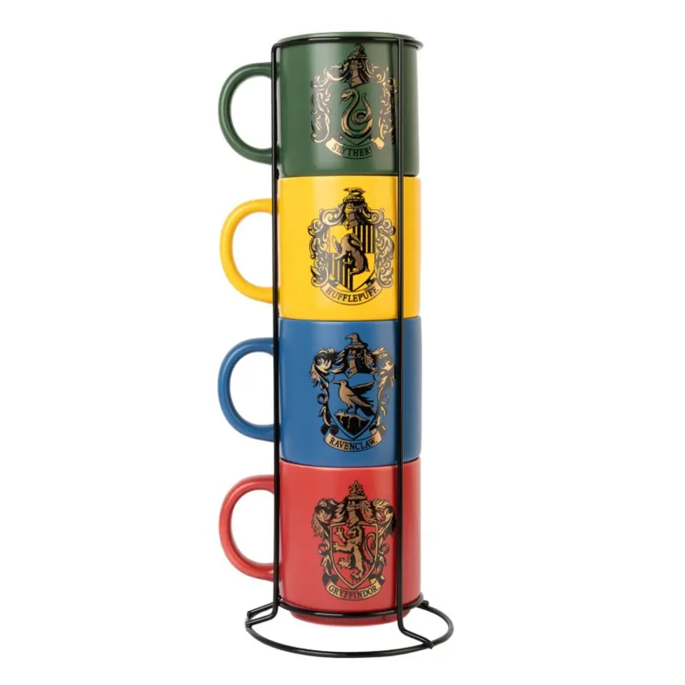 ⁨Harry Potter - Zestaw kubków ceramicznych ze stojakiem 300 ml 4 szt. Hogwart Houses⁩ w sklepie Wasserman.eu