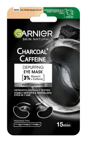 ⁨GARNIER Skin Naturals Płatki pod oczy z węglem aktywnym i kofeiną - przeciw opuchnięciom 5g⁩ w sklepie Wasserman.eu