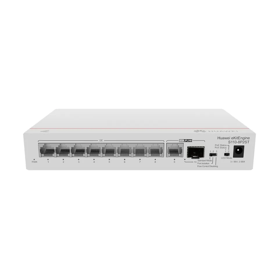 ⁨HUAWEI SWITCH S110-8P2ST (8*GE PORTS (124W POE+), 1*GE SFP PORT, 1*GE PORT, AC POWER, POWER ADAPTER)⁩ w sklepie Wasserman.eu