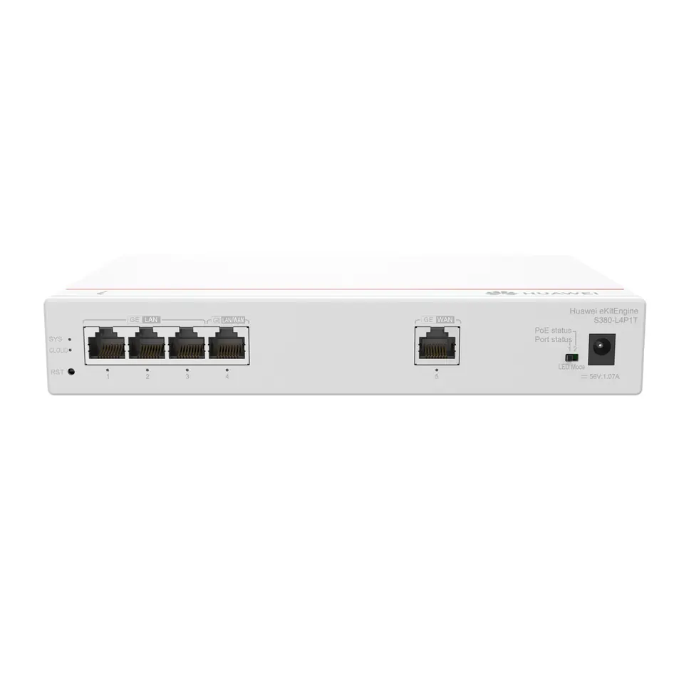 ⁨Huawei S380-L4P1T | Router | 1x GE WAN, 4x GE LAN, PoE+, 50W⁩ at Wasserman.eu