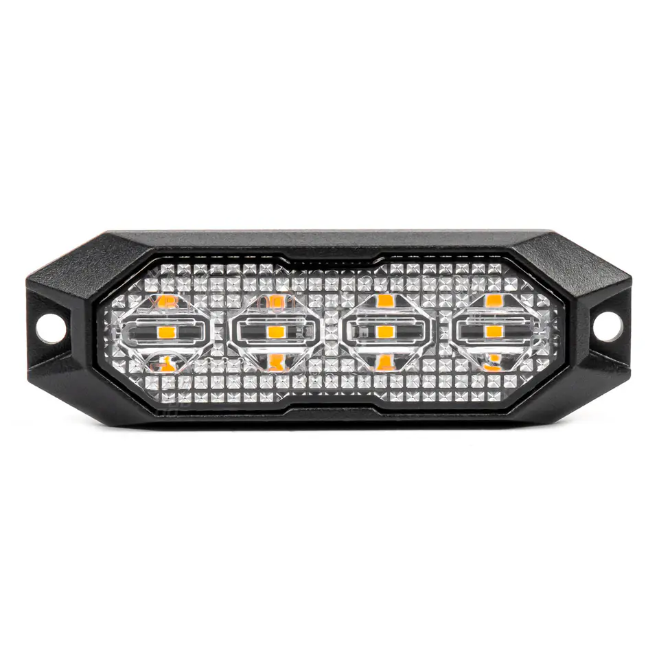 ⁨Lampa błyskowa ostrzegawcza płaska 4x3w led r65 r10 12v 24v amio-03929⁩ w sklepie Wasserman.eu