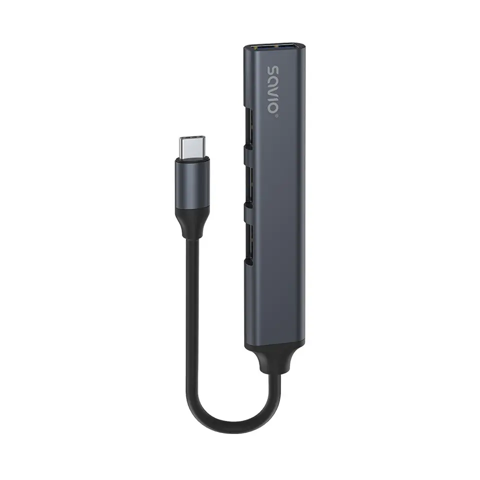 SAVIO HUB USB-C - 3 X USB-A 2.0, 1 X USB-A 3.0, SZARY, AK-71 w sklepie Wasserman.eu