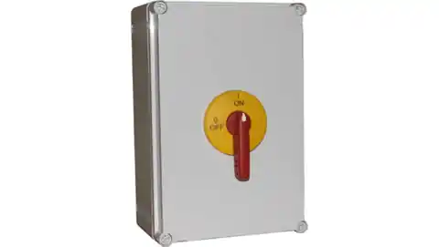 ⁨Rozłącznik izolacyjny 3P 160A w obudowie z poliwęglanu z czołem zamykanym żółto-czerwonym RSI-3160OBPZC⁩ w sklepie Wasserman.eu