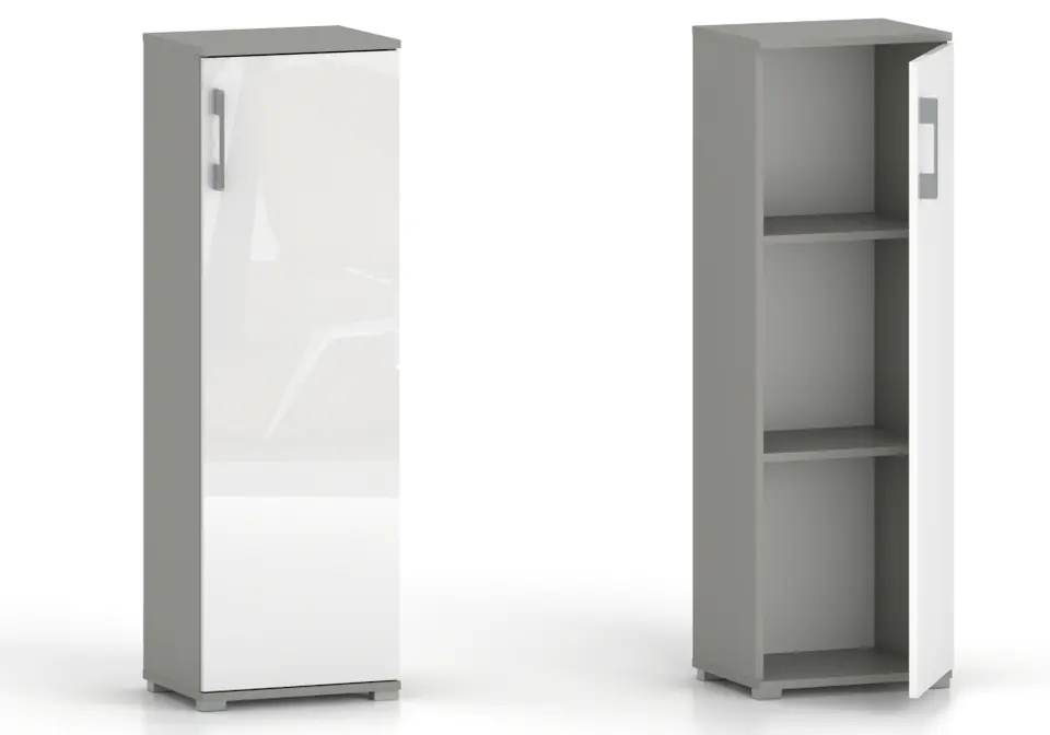 ⁨Regał komoda biurowa Pola 1D 110 x 40 cm szary połysk⁩ w sklepie Wasserman.eu