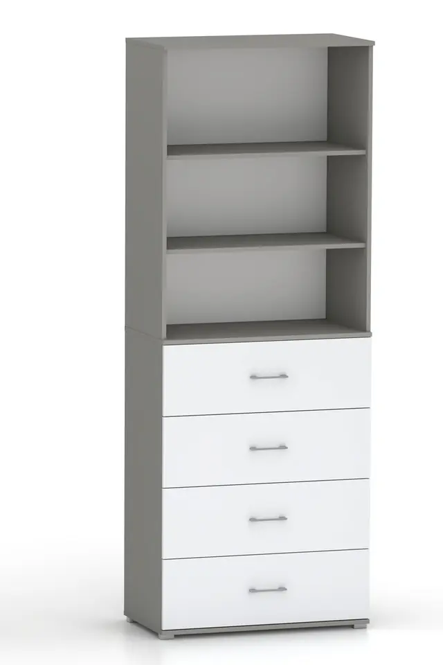 ⁨Regał Szafa POLA 215 4S3P - 4 szerokości, Szary z białymi frontami⁩ w sklepie Wasserman.eu
