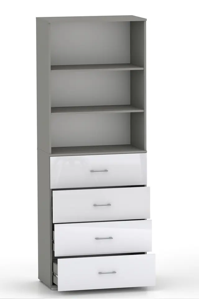 ⁨Szafa biurowa z szufladami  POLA 215 4S3P - 4 szerokości do wyboru. Szara Połysk⁩ w sklepie Wasserman.eu