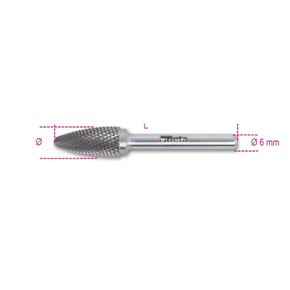 ⁨Pilnik obrotowy z węglika ostrołukowy zaokrąglony 12 mm, chwyt 6 mm, 426MD/FA Beta⁩ w sklepie Wasserman.eu