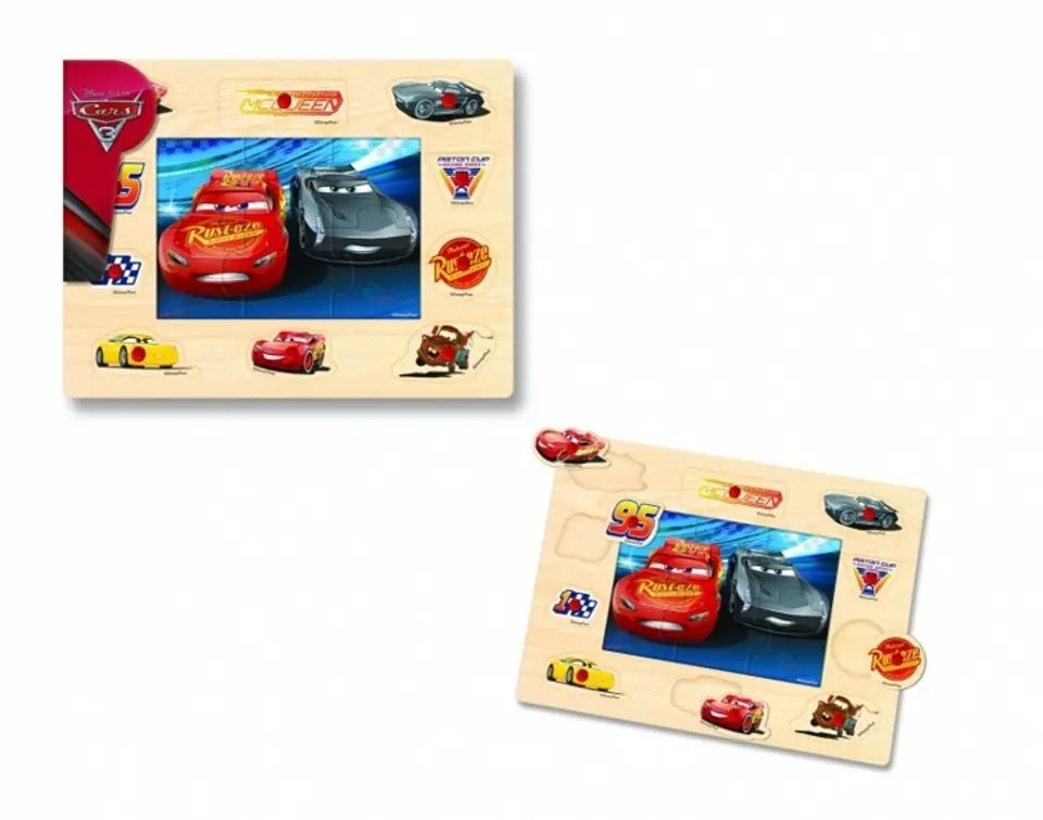 ⁨PUZZLE I UKŁADANKA DREWNIANA Z PINEZKAMI 2W1 - CARS 3⁩ w sklepie Wasserman.eu