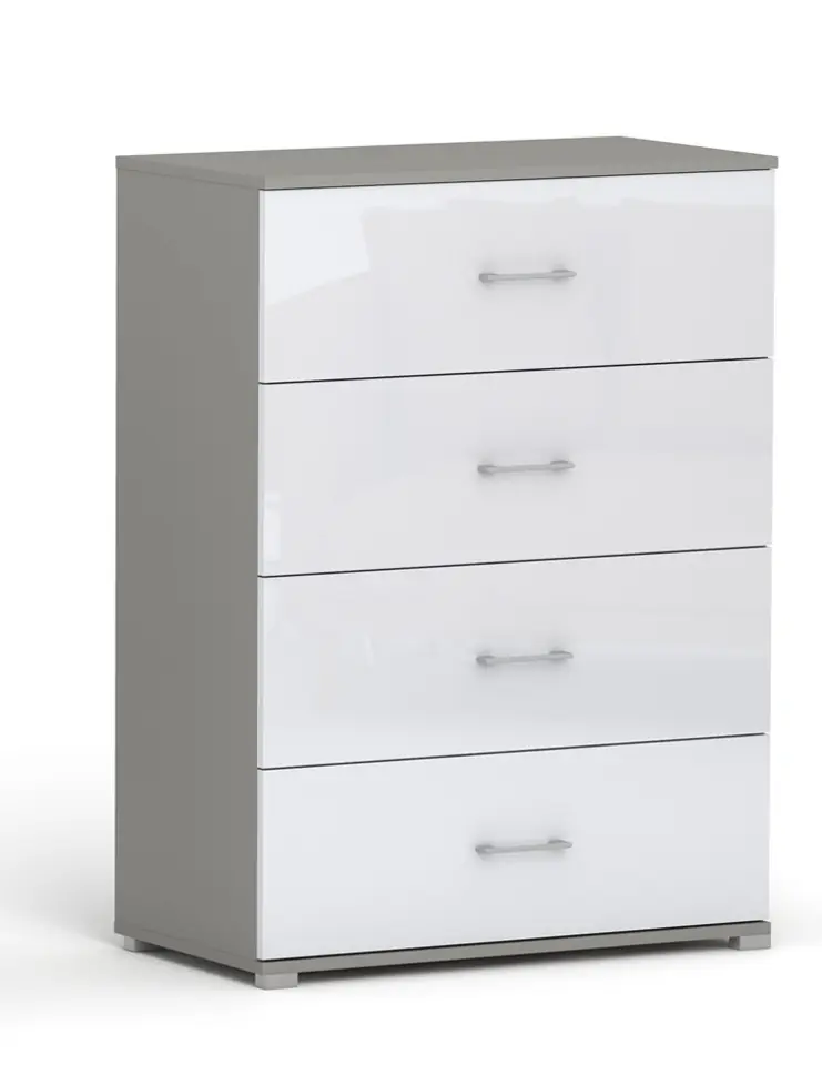 ⁨Komoda POLA 4s Szara Połysk - 4 szerokości do wyboru. pojemna komoda z pełnym wysuwem.⁩ w sklepie Wasserman.eu