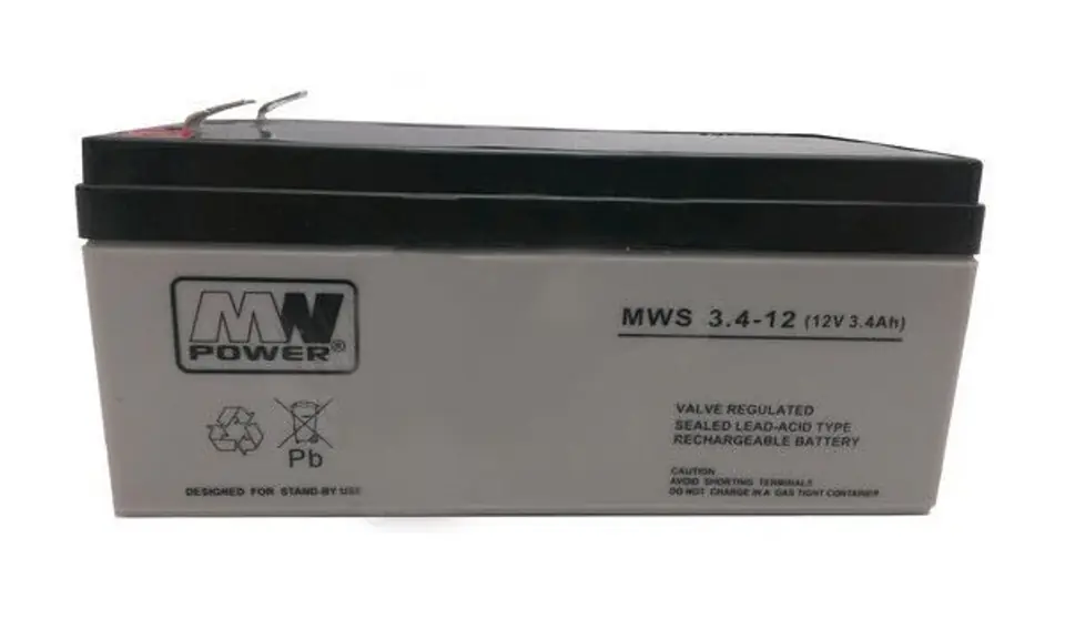 MPL MW POWER MWS 3.4-12 UPS battery Lead-acid accumulator VRLA AGM Maintenance-free 12 V 3,4 Ah Black, Grey at Wasserman.eu