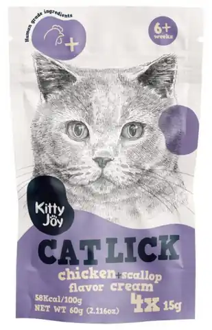 ⁨Kitty Joy Cat Lick Kurczak & Przegrzebki Cream 4x15g⁩ w sklepie Wasserman.eu