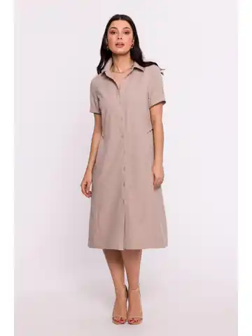 ⁨B282 Sukienka koszulowa - beżowa (kolor beż, rozmiar M)⁩ w sklepie Wasserman.eu