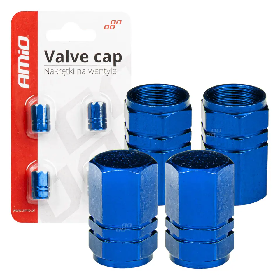 ⁨Aluminum valve nuts blue 4 pcs⁩ at Wasserman.eu