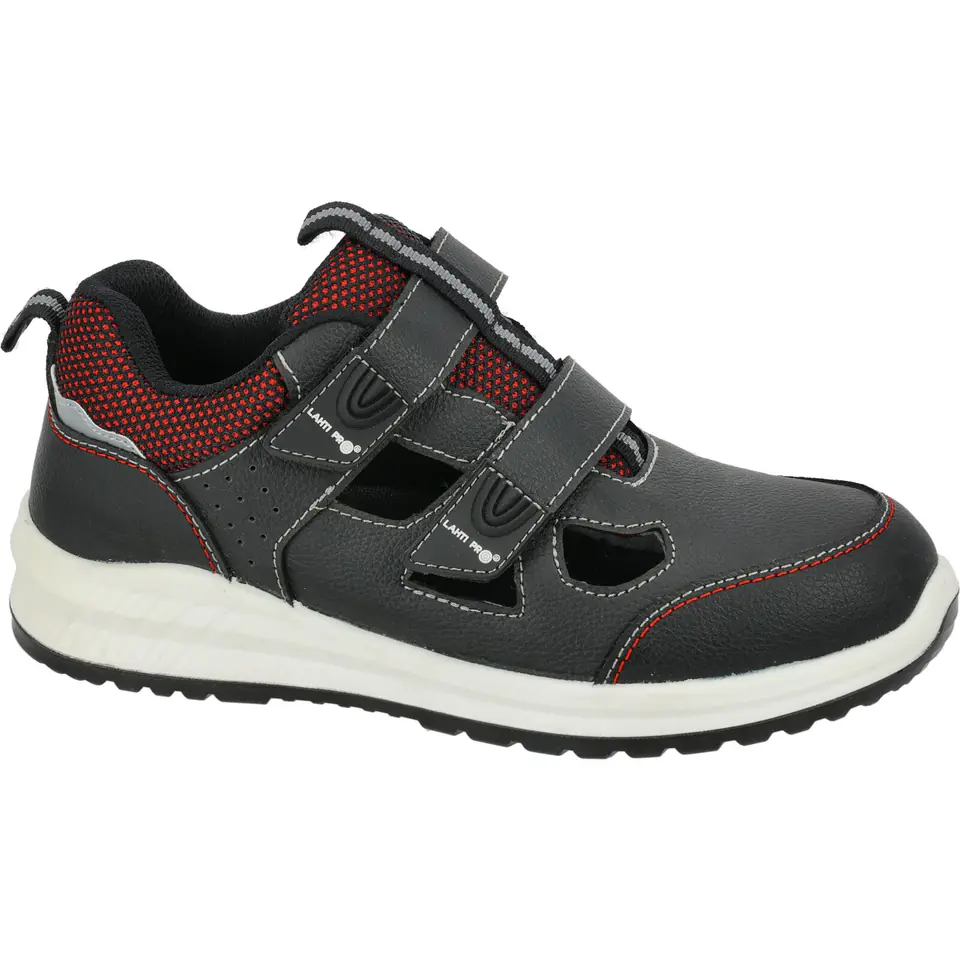 ⁨SANDALS, LEATHER, BLACK-WHITE-RED, S1 FO SR, "42", CE, LAHTI⁩ at Wasserman.eu