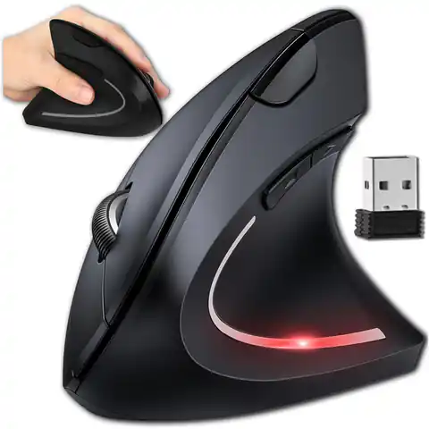 ⁨Myszka bezprzewodowa wertykalna mysz gamingowa pionowa ergonomiczna do laptopa PC praworęczna cicha Czarna⁩ w sklepie Wasserman.eu