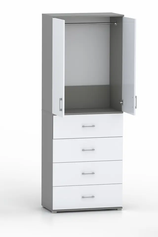 Szafa na ubrania z drążkiem Pola 215 - 4 szuflady 60 / 70 / 80 cm szara z białymi frontami w sklepie Wasserman.eu