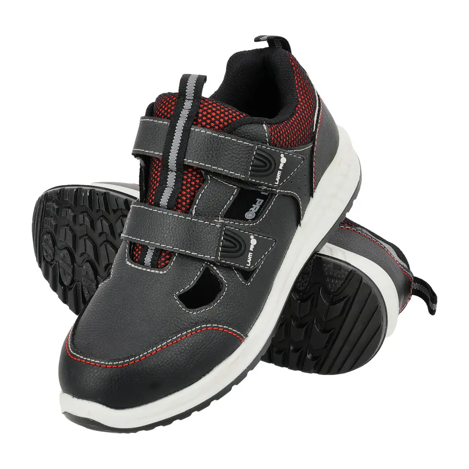 ⁨SANDALS, LEATHER, BLACK-WHITE-RED, S1 FO SR, "42", CE, LAHTI⁩ at Wasserman.eu