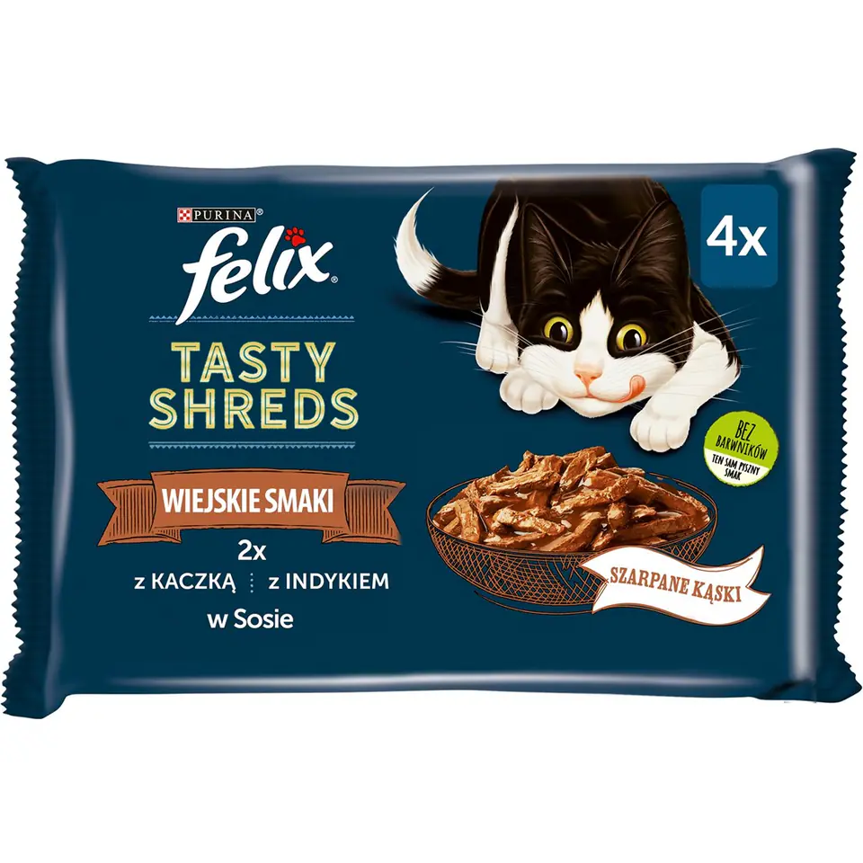 ⁨FELIX Tasty Shreds z kaczką i indykiem - mokra karma dla kota - 4x 80g⁩ w sklepie Wasserman.eu