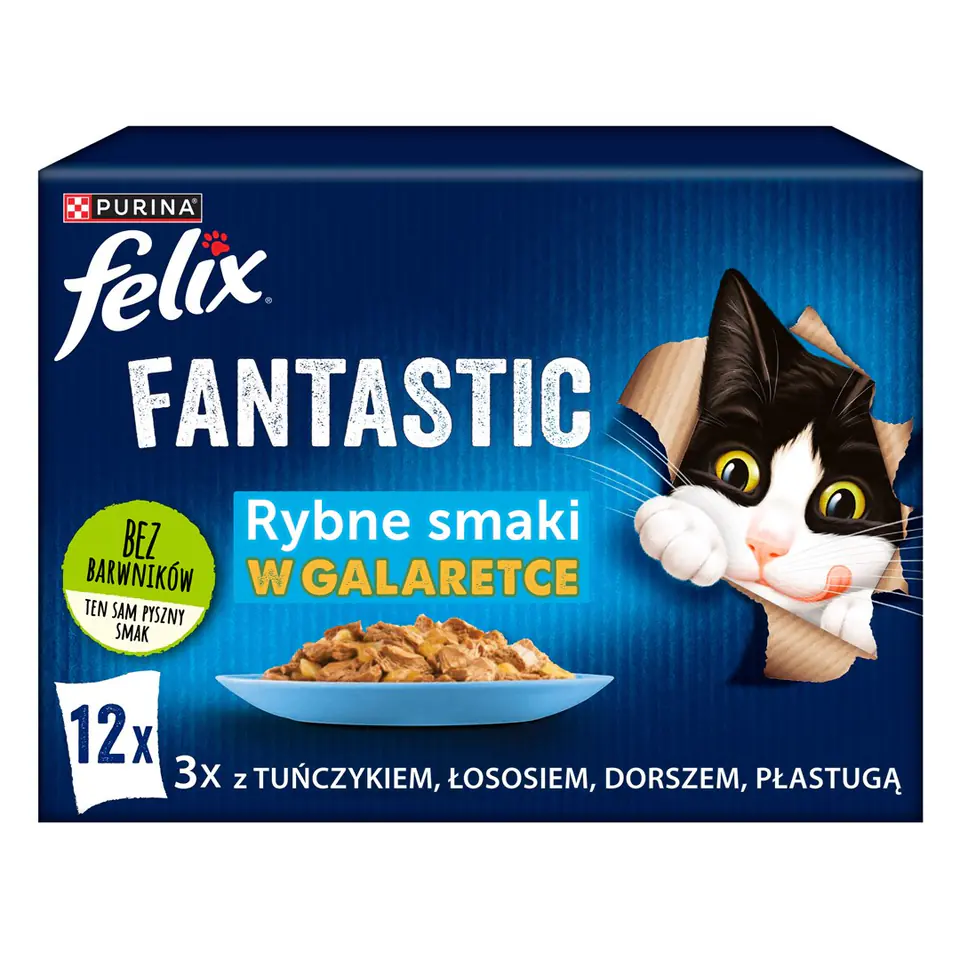 ⁨Felix Fantastic fish flavors in jelly with tuna, salmon, cod and flatfish - (12x 85 g)⁩ at Wasserman.eu