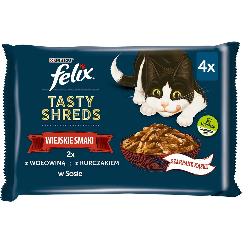 ⁨FELIX Tasty Shreds z wołowiną i kurczakiem - mokra karma dla kota - 4x 80g⁩ w sklepie Wasserman.eu