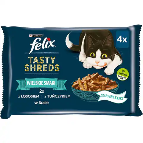 ⁨FELIX Tasty Shreds z łososiem i tuńczykiem - mokra karma dla kota - 4x 80g⁩ w sklepie Wasserman.eu