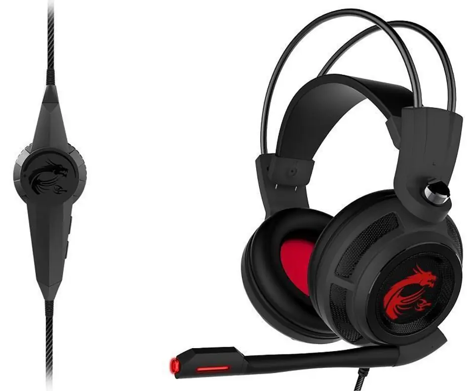 ⁨MSI FBA_S37-2100910-SV1 słuchawki/zestaw słuchawkowy Przewodowa Opaska na głowę Gaming Czarny, Czerwony⁩ w sklepie Wasserman.eu
