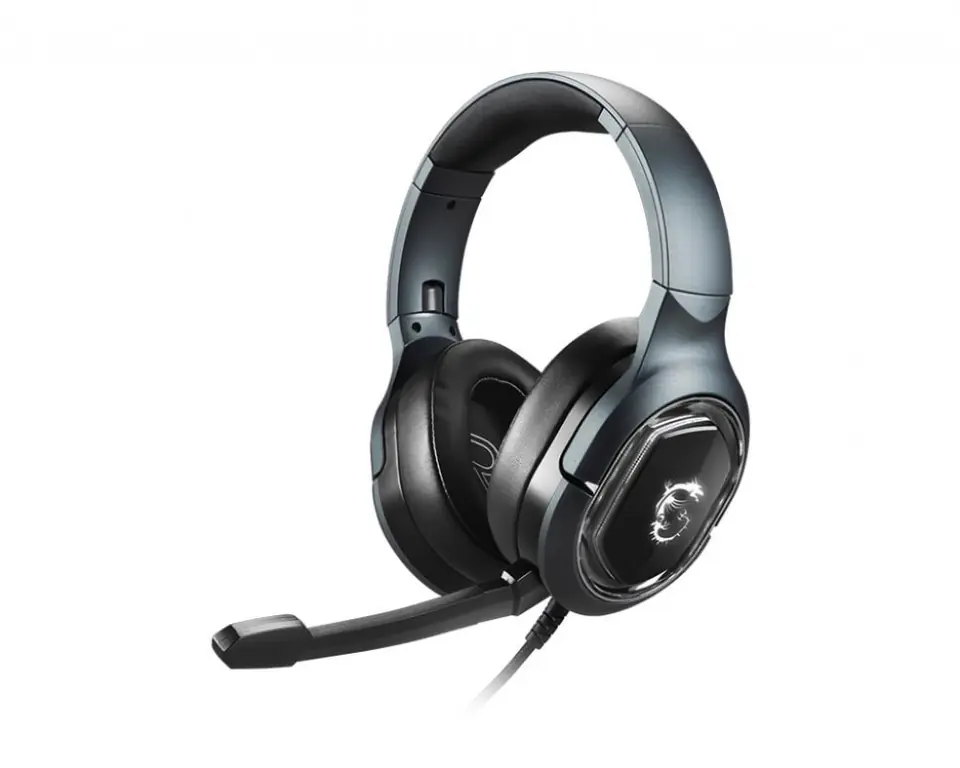 ⁨MSI IMMERSE GH50 7.1 Virtual Surround Sound RGB Gaming Headset 'Black with Ambient Dragon Logo, RGB Mystic Light, USB, inline audio controller, 40mm Drivers, detachable Mic'⁩ at Wasserman.eu