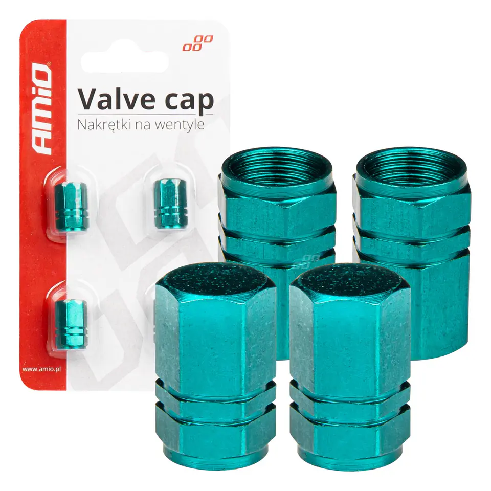 Aluminiowe nakrętki na wentyle kapturki zielone 4 szt amio-03632 w sklepie Wasserman.eu