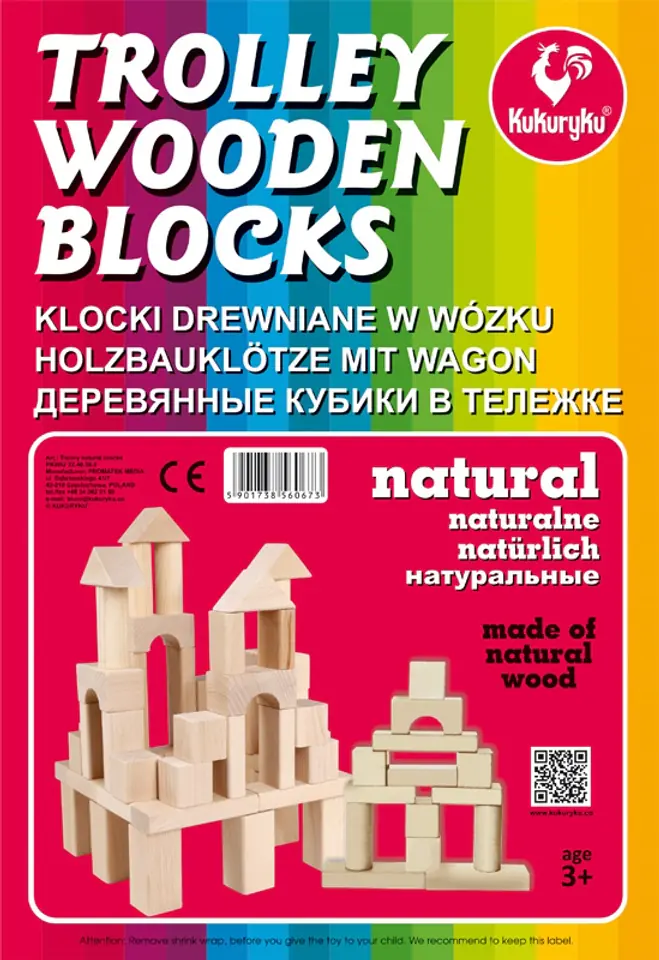 ⁨KLOCKI DREWNIANE NATURALNE NA WÓZKU KUKURYKU 37 EL⁩ w sklepie Wasserman.eu