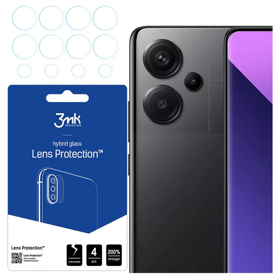 ⁨Szkło hybrydowe na aparat Xiaomi Redmi Note 13 Pro+ Plus osłona na obiektyw 3mk Lens Protection 4x zestaw⁩ w sklepie Wasserman.eu